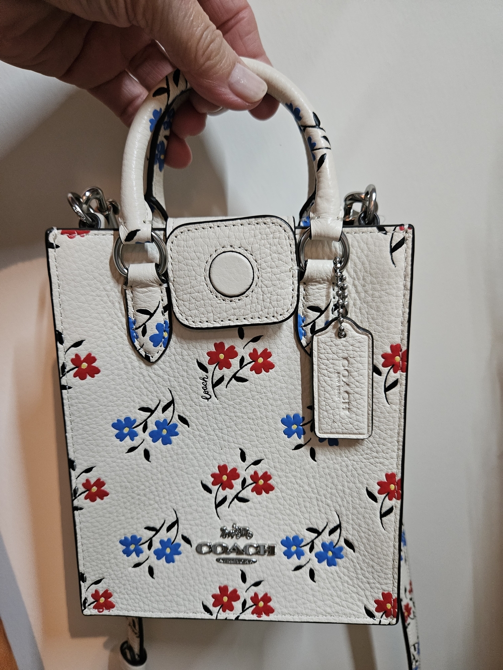 Coach Chalk Floral Mini Tote Crossbody with Red & Blue Flowers - Picture 3 of 8